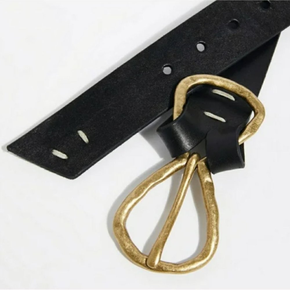 Free People Leather Belt with Ornate Gold Buckle